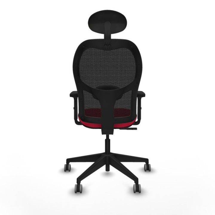 Alocén sincro malla negra bali rojo brazos 2D base piramidal cabecero fijo ruedas engomadas 65mm