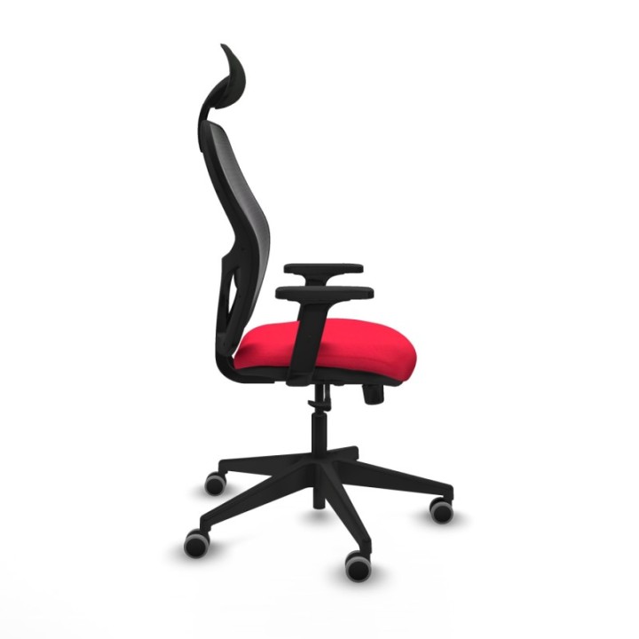 Alocén sincro malla negra bali rojo brazos 2D base piramidal cabecero fijo ruedas engomadas 65mm