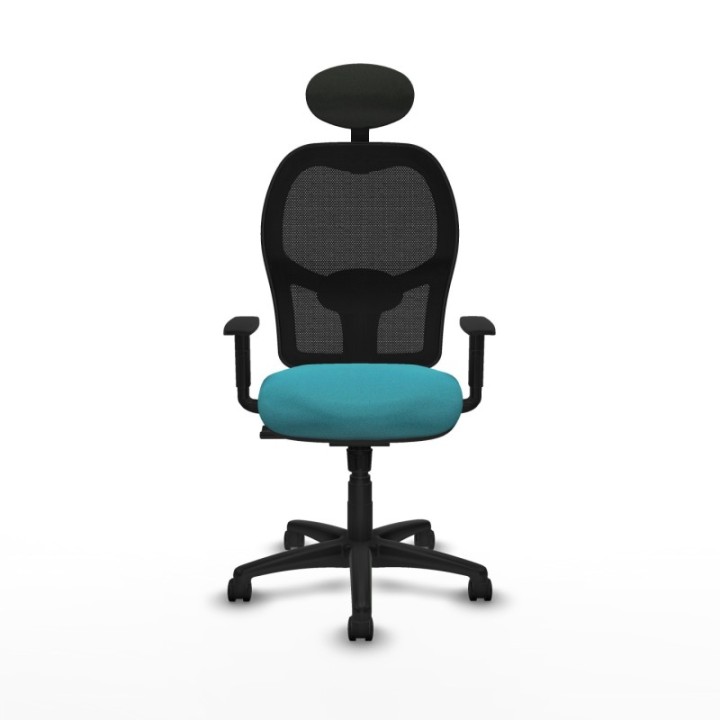 Alocén sincro malla negra bali turquesa brazos 1D base poliamida cabecero fijo ruedas nailon 50mm