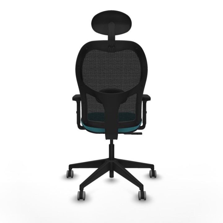 Alocén sincro malla negra bali turquesa brazos 2D base piramidal cabecero fijo ruedas engomadas 65mm