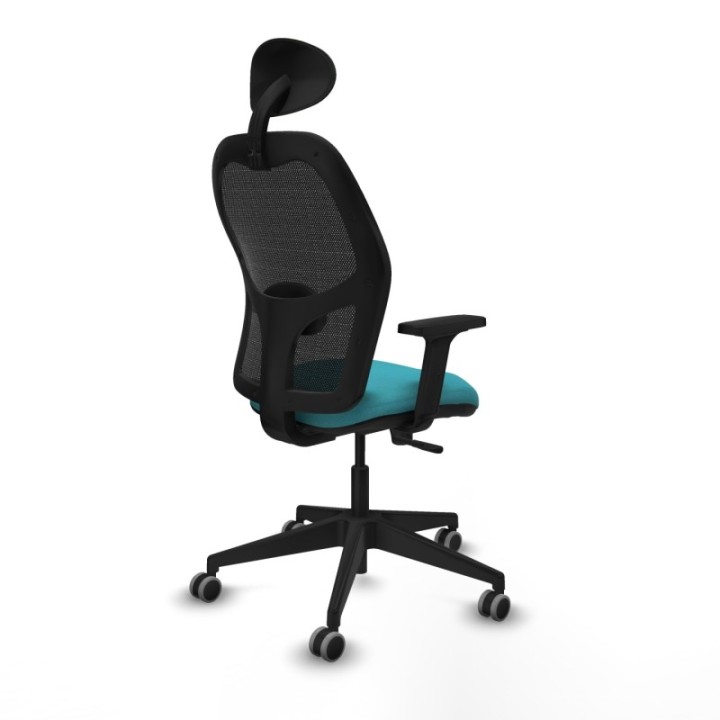 Alocén sincro malla negra bali turquesa brazos 2D base piramidal cabecero fijo ruedas engomadas 65mm