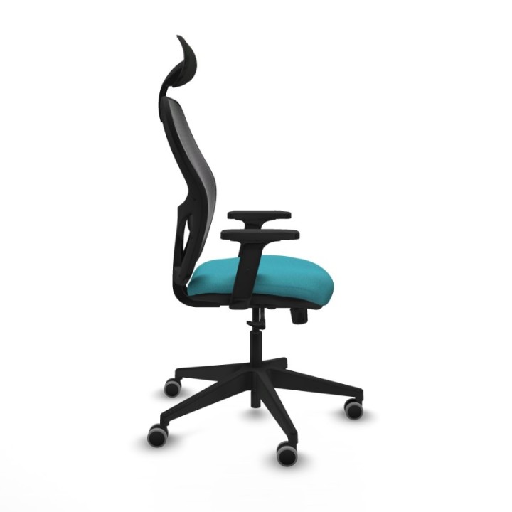 Alocén sincro malla negra bali turquesa brazos 2D base piramidal cabecero fijo ruedas engomadas 65mm