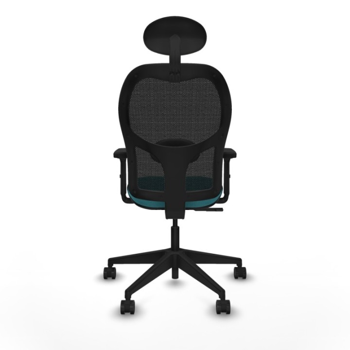 Alocén sincro malla negra bali turquesa brazos 2D base piramidal cabecero fijo ruedas nailon 65mm