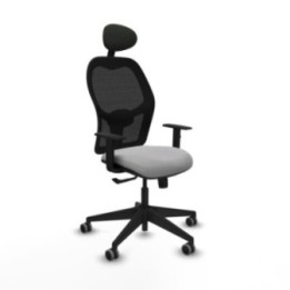 Alocén sincro malla negra bali gris claro brazos 1D base piramidal cabecero fijo ruedas engomadas 65mm