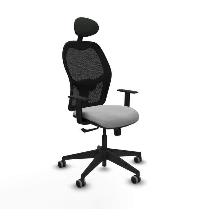 Alocén sincro malla negra bali gris claro brazos 1D base piramidal cabecero fijo ruedas engomadas 65mm