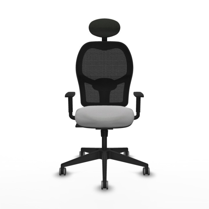 Alocén sincro malla negra bali gris claro brazos 1D base piramidal cabecero fijo ruedas engomadas 65mm