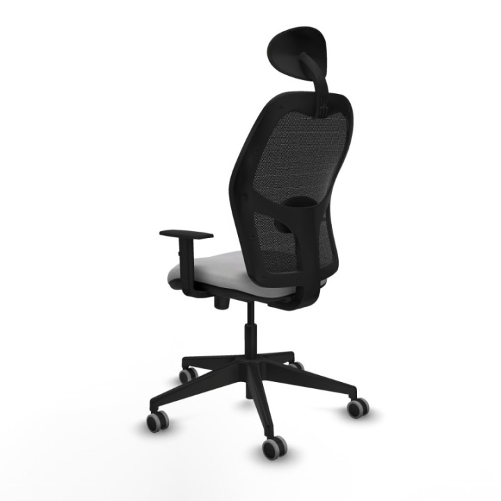 Alocén sincro malla negra bali gris claro brazos 1D base piramidal cabecero fijo ruedas engomadas 65mm