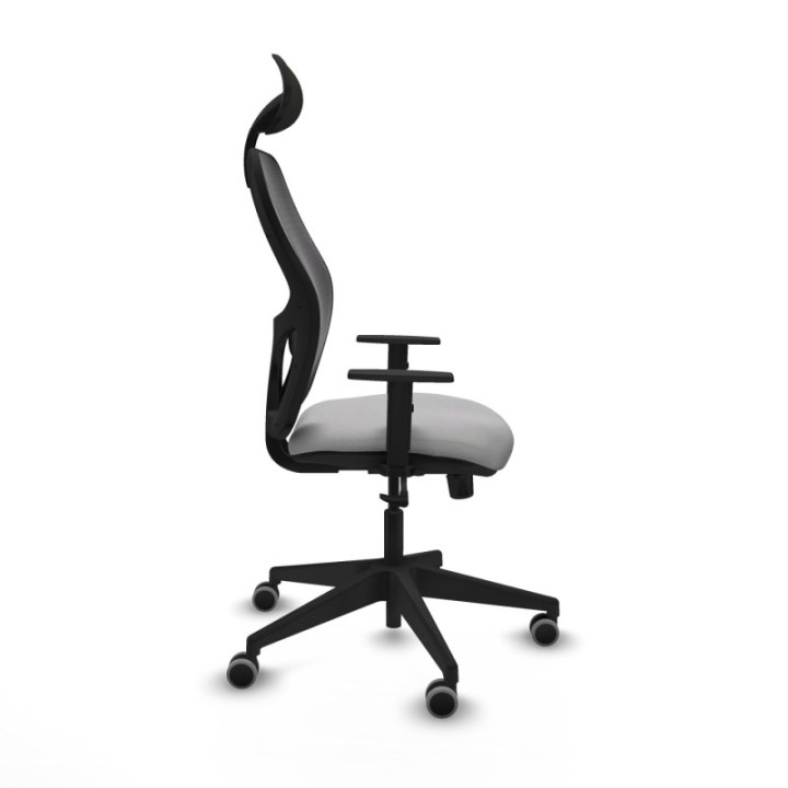 Alocén sincro malla negra bali gris claro brazos 1D base piramidal cabecero fijo ruedas engomadas 65mm