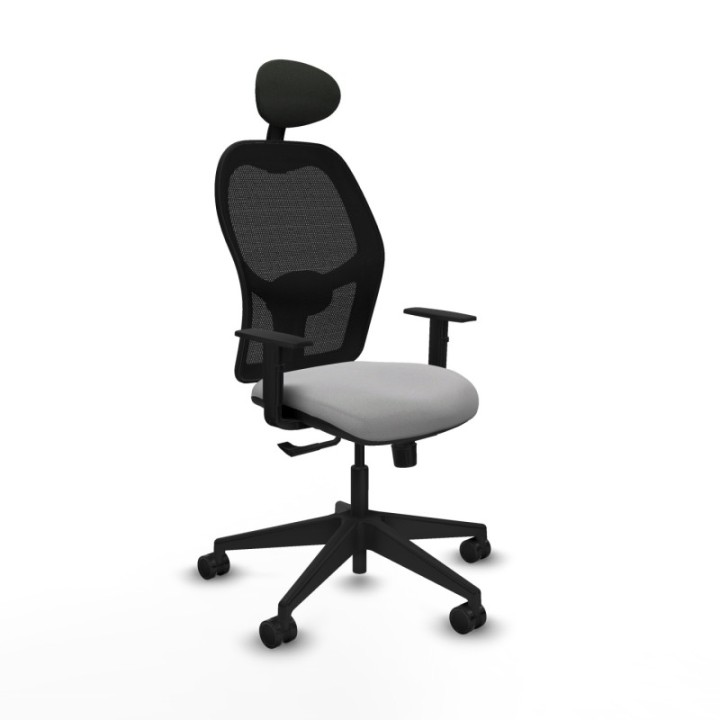 Alocén sincro malla negra bali gris claro brazos 1D base piramidal cabecero fijo ruedas nailon 65mm