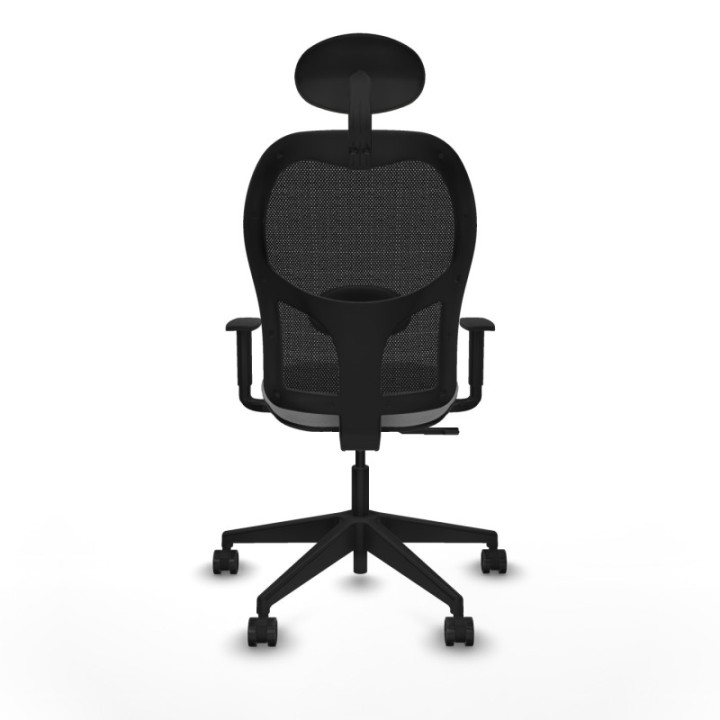 Alocén sincro malla negra bali gris claro brazos 1D base piramidal cabecero fijo ruedas nailon 65mm