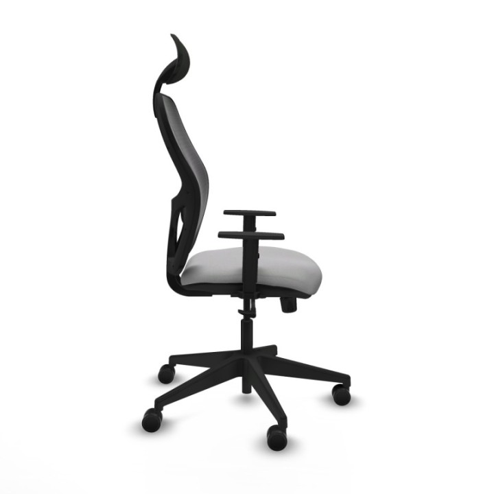 Alocén sincro malla negra bali gris claro brazos 1D base piramidal cabecero fijo ruedas nailon 65mm