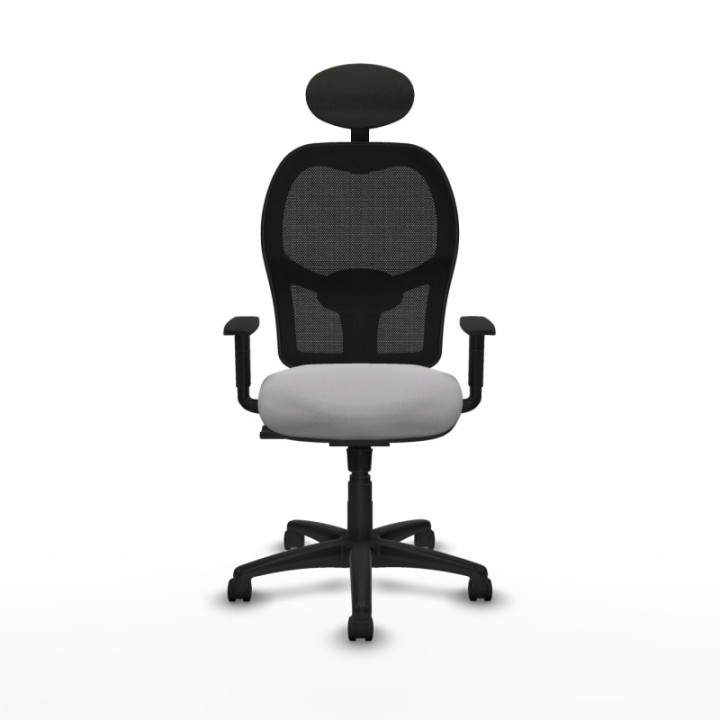 Alocén sincro malla negra bali gris claro brazos 1D base poliamida cabecero fijo ruedas nailon 50mm