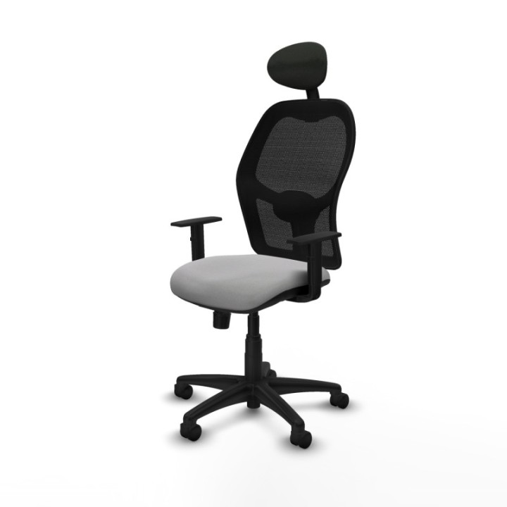 Alocén sincro malla negra bali gris claro brazos 1D base poliamida cabecero fijo ruedas nailon 50mm