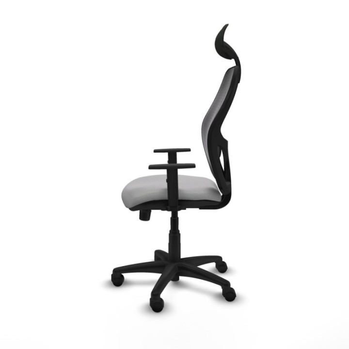 Alocén sincro malla negra bali gris claro brazos 1D base poliamida cabecero fijo ruedas nailon 50mm