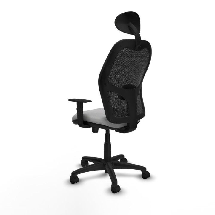 Alocén sincro malla negra bali gris claro brazos 1D base poliamida cabecero fijo ruedas nailon 50mm