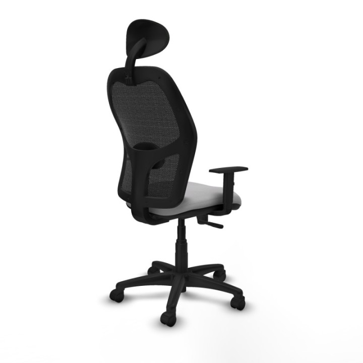 Alocén sincro malla negra bali gris claro brazos 1D base poliamida cabecero fijo ruedas nailon 50mm