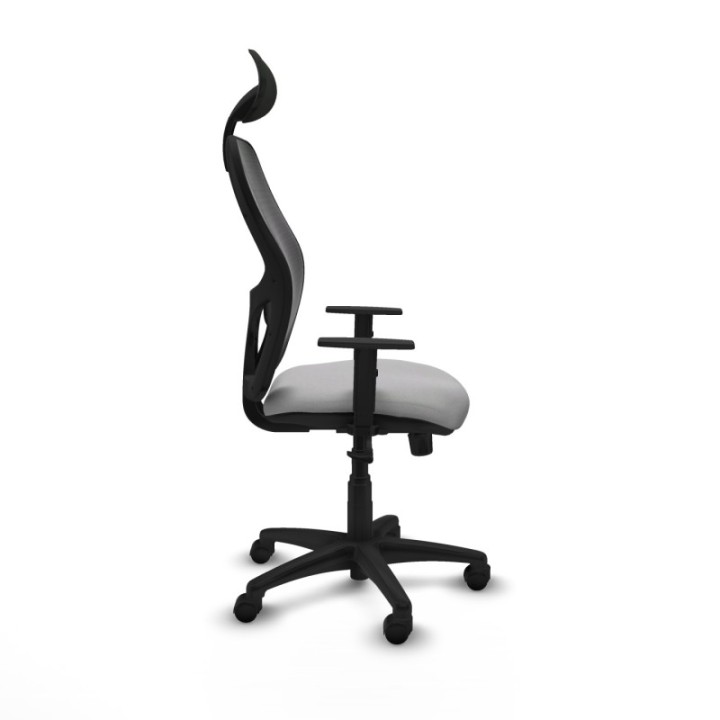 Alocén sincro malla negra bali gris claro brazos 1D base poliamida cabecero fijo ruedas nailon 50mm