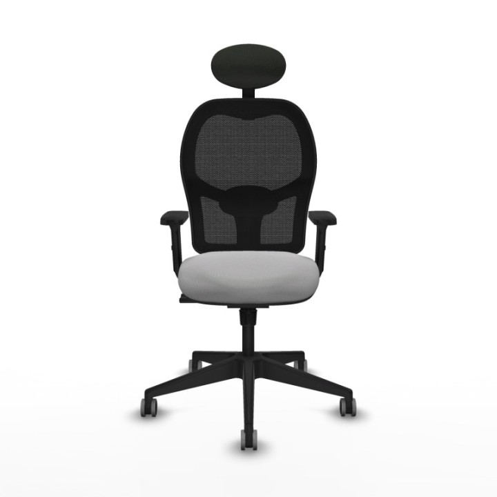 Alocén sincro malla negra bali gris claro brazos 2D base piramidal cabecero fijo ruedas engomadas 65mm