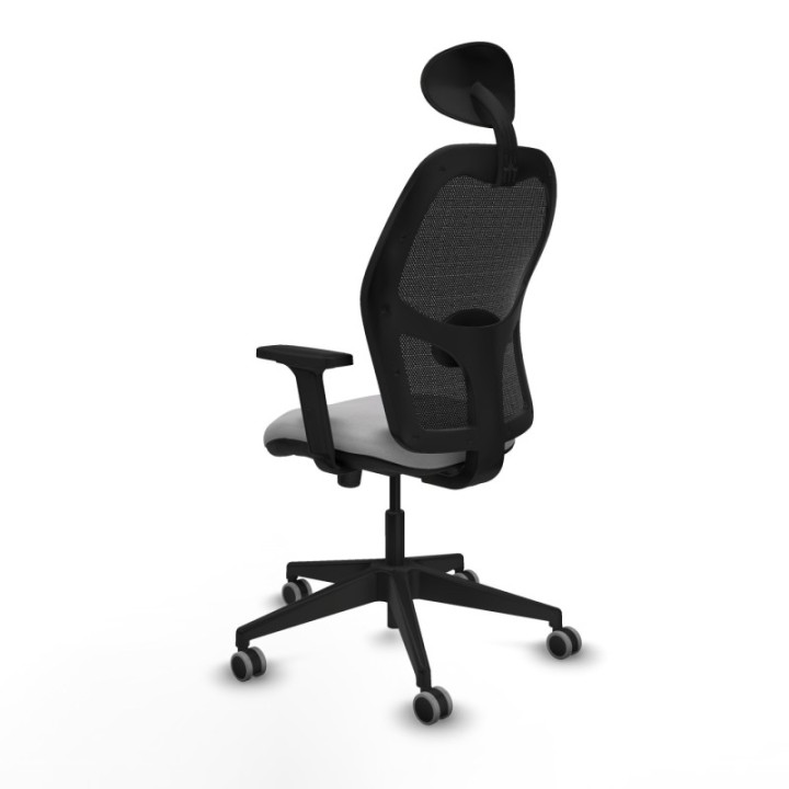 Alocén sincro malla negra bali gris claro brazos 2D base piramidal cabecero fijo ruedas engomadas 65mm