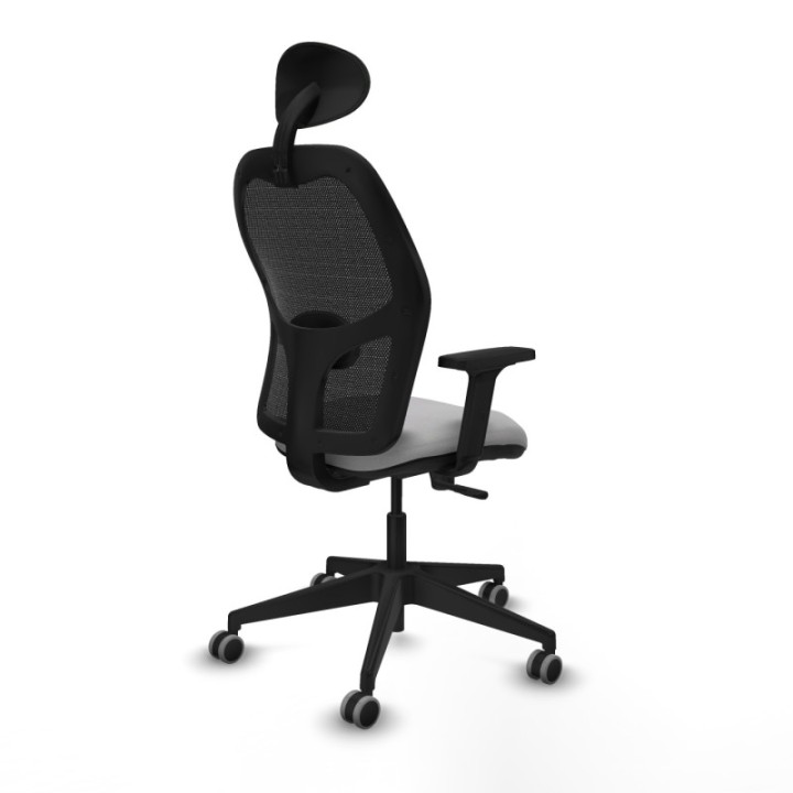 Alocén sincro malla negra bali gris claro brazos 2D base piramidal cabecero fijo ruedas engomadas 65mm