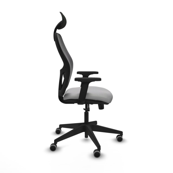 Alocén sincro malla negra bali gris claro brazos 2D base piramidal cabecero fijo ruedas engomadas 65mm