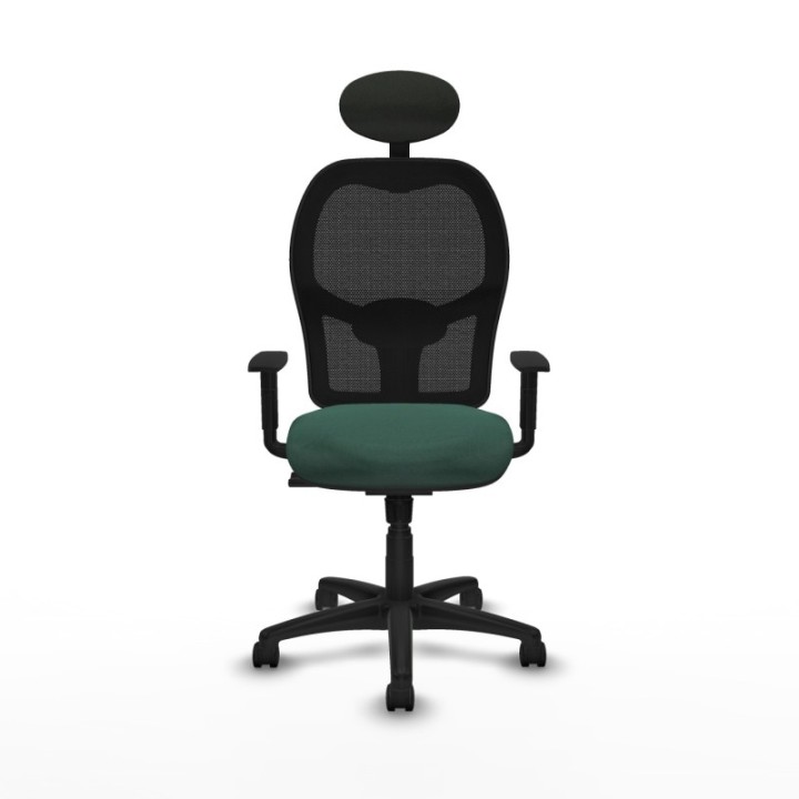 Alocén sincro malla negra bali verde botella brazos 1D base poliamida cabecero fijo ruedas nailon 50mm