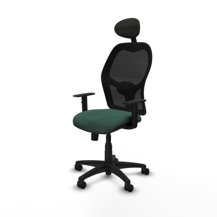 Alocén sincro malla negra bali verde botella brazos 1D base poliamida cabecero fijo ruedas nailon 50mm