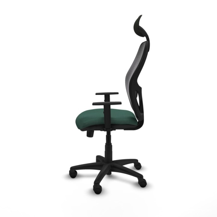 Alocén sincro malla negra bali verde botella brazos 1D base poliamida cabecero fijo ruedas nailon 50mm