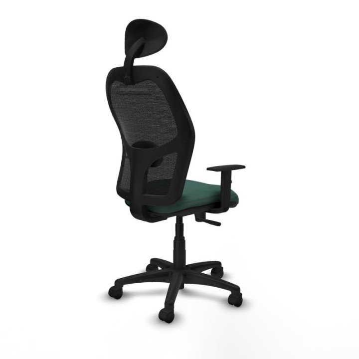 Alocén sincro malla negra bali verde botella brazos 1D base poliamida cabecero fijo ruedas nailon 50mm