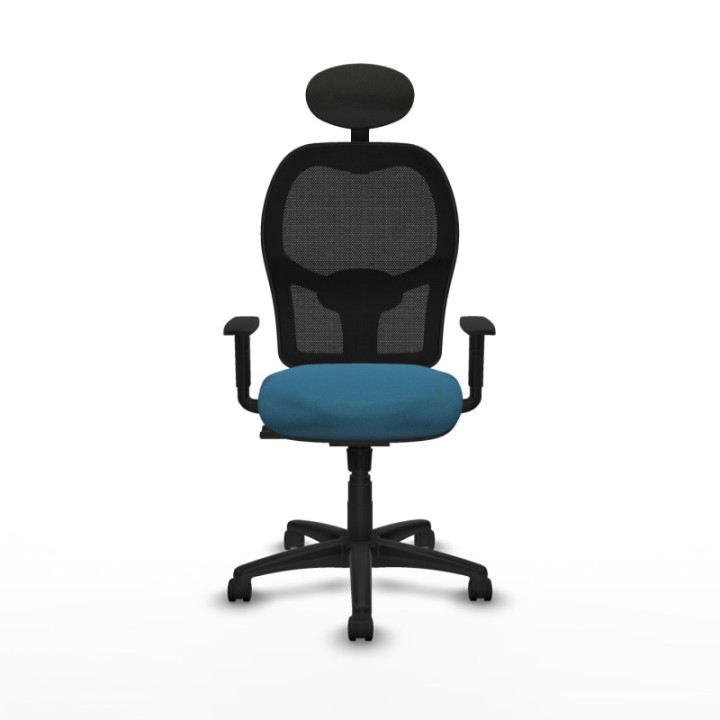 Alocén sincro malla negra bali verde petroleo brazos 1D base poliamida cabecero fijo ruedas nailon 50mm