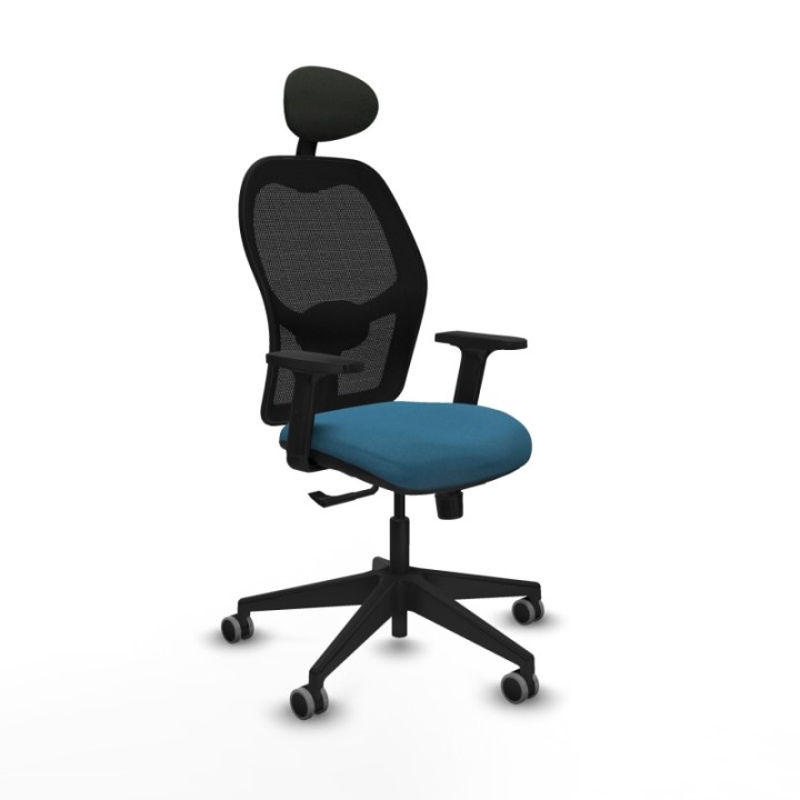 Alocén sincro malla negra bali verde petroleo brazos 2D base piramidal cabecero fijo ruedas engomadas 65mm