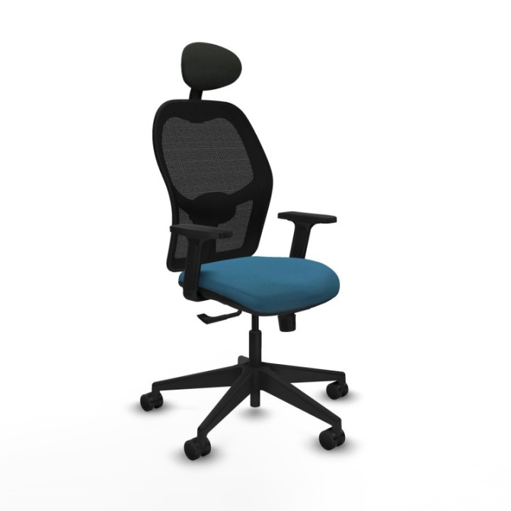 Alocén sincro malla negra bali verde petroleo brazos 2D base piramidal cabecero fijo ruedas nailon 65mm