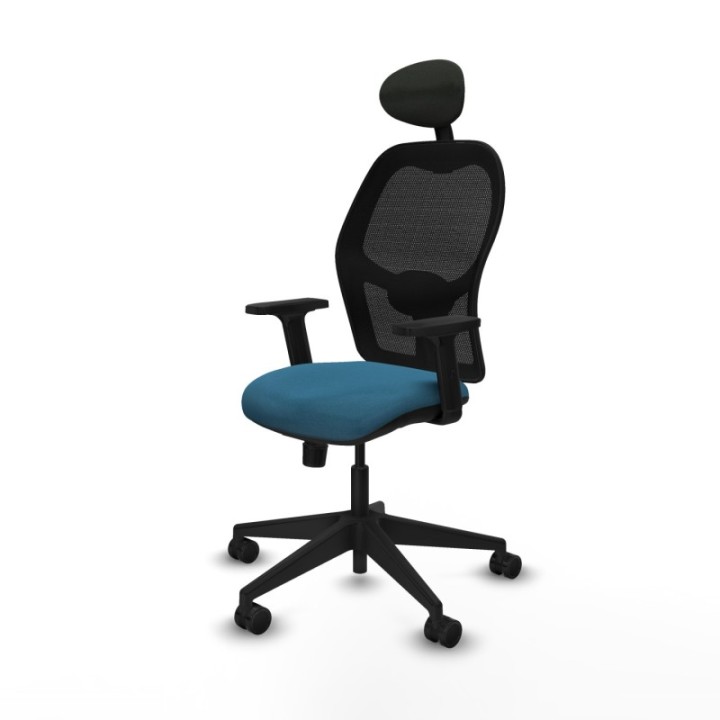 Alocén sincro malla negra bali verde petroleo brazos 2D base piramidal cabecero fijo ruedas nailon 65mm