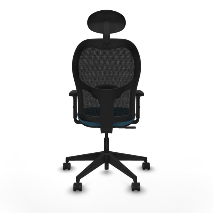 Alocén sincro malla negra bali verde petroleo brazos 2D base piramidal cabecero fijo ruedas nailon 65mm