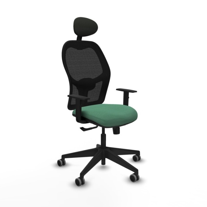 Alocén sincro malla negra bali verde esmeralda brazos 1D base piramidal cabecero fijo ruedas engomadas 65mm