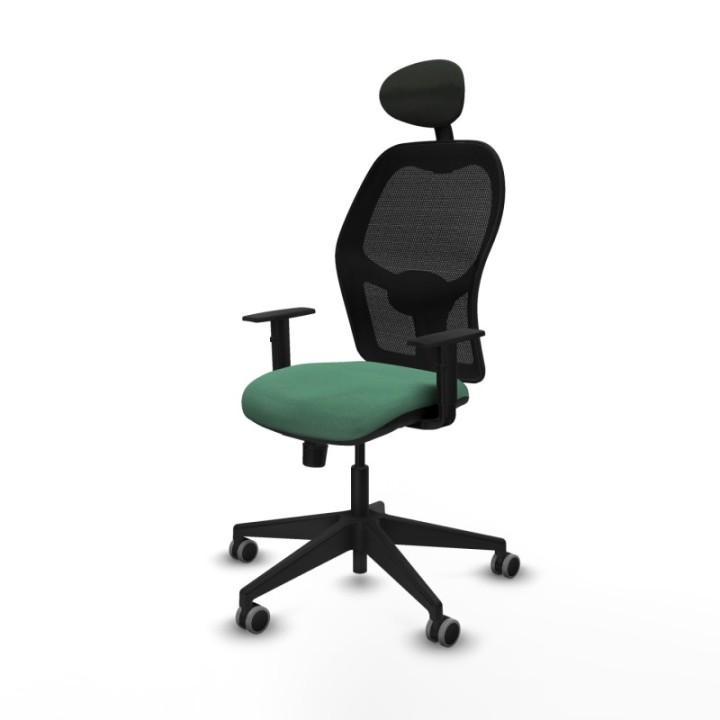 Alocén sincro malla negra bali verde esmeralda brazos 1D base piramidal cabecero fijo ruedas engomadas 65mm