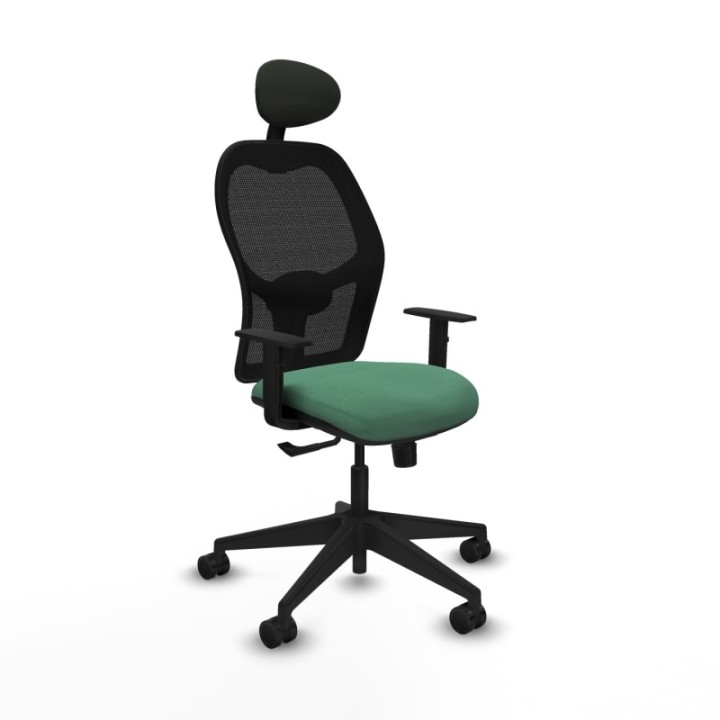 Alocén sincro malla negra bali verde esmeralda brazos 1D base piramidal cabecero fijo ruedas nailon 65mm