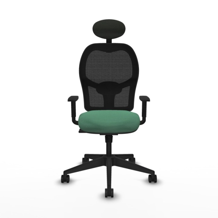 Alocén sincro malla negra bali verde esmeralda brazos 1D base piramidal cabecero fijo ruedas nailon 65mm