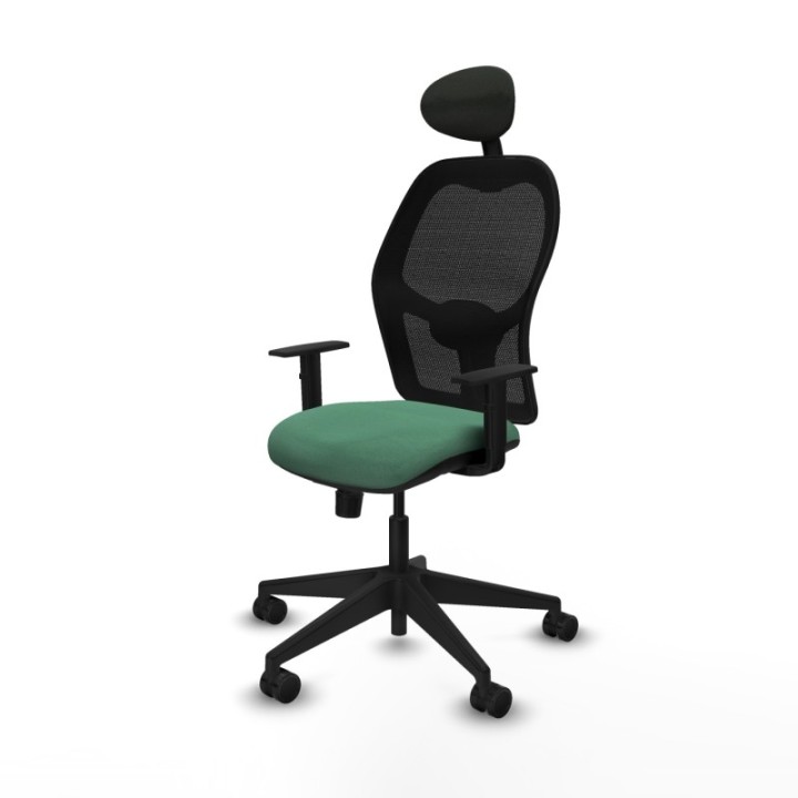 Alocén sincro malla negra bali verde esmeralda brazos 1D base piramidal cabecero fijo ruedas nailon 65mm