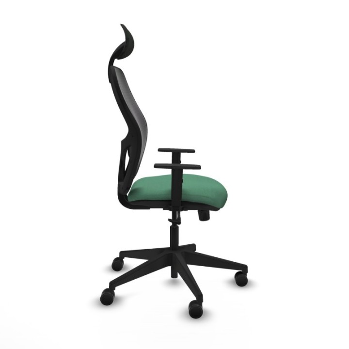 Alocén sincro malla negra bali verde esmeralda brazos 1D base piramidal cabecero fijo ruedas nailon 65mm