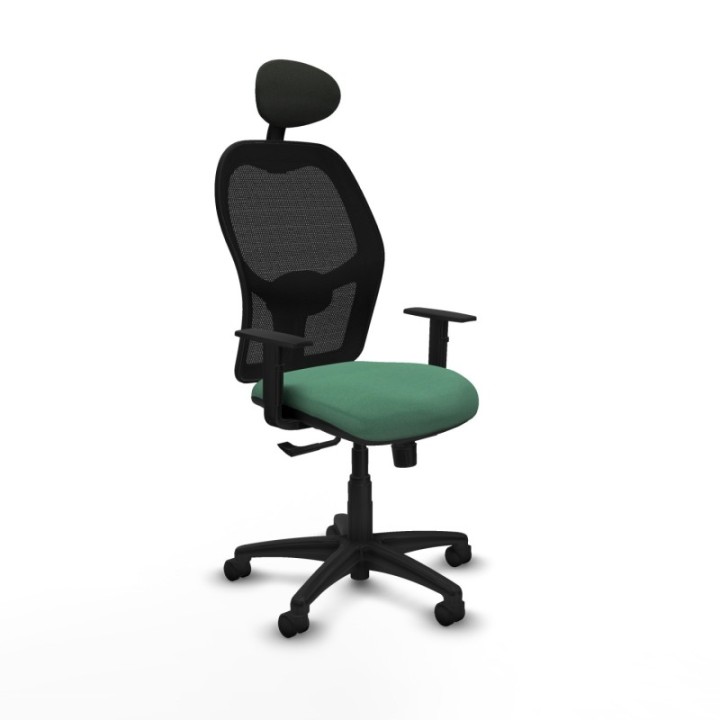 Alocén sincro malla negra bali verde esmeralda brazos 1D base poliamida cabecero fijo ruedas nailon 50mm