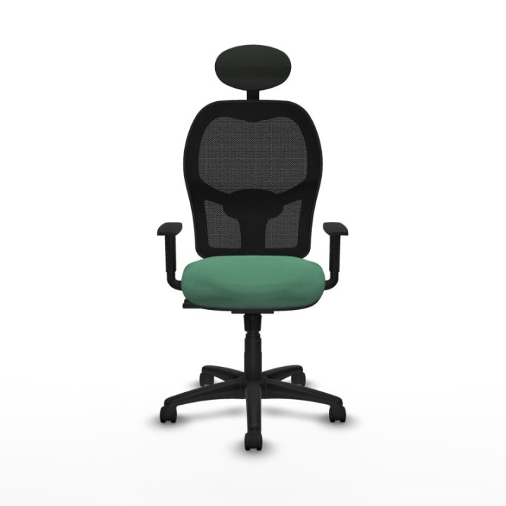 Alocén sincro malla negra bali verde esmeralda brazos 1D base poliamida cabecero fijo ruedas nailon 50mm