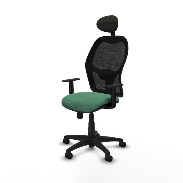 Alocén sincro malla negra bali verde esmeralda brazos 1D base poliamida cabecero fijo ruedas nailon 50mm