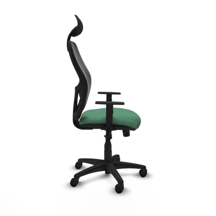 Alocén sincro malla negra bali verde esmeralda brazos 1D base poliamida cabecero fijo ruedas nailon 50mm