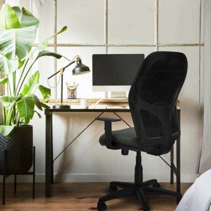 Alocén sincro malla negra bali marrón oscuro brazos 1D base poliamida  ruedas nailon 50mm