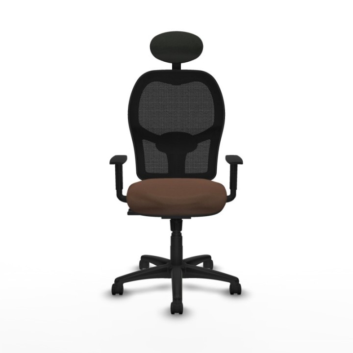 Alocén sincro malla negra bali marrón oscuro brazos 1D base poliamida cabecero fijo ruedas nailon 50mm