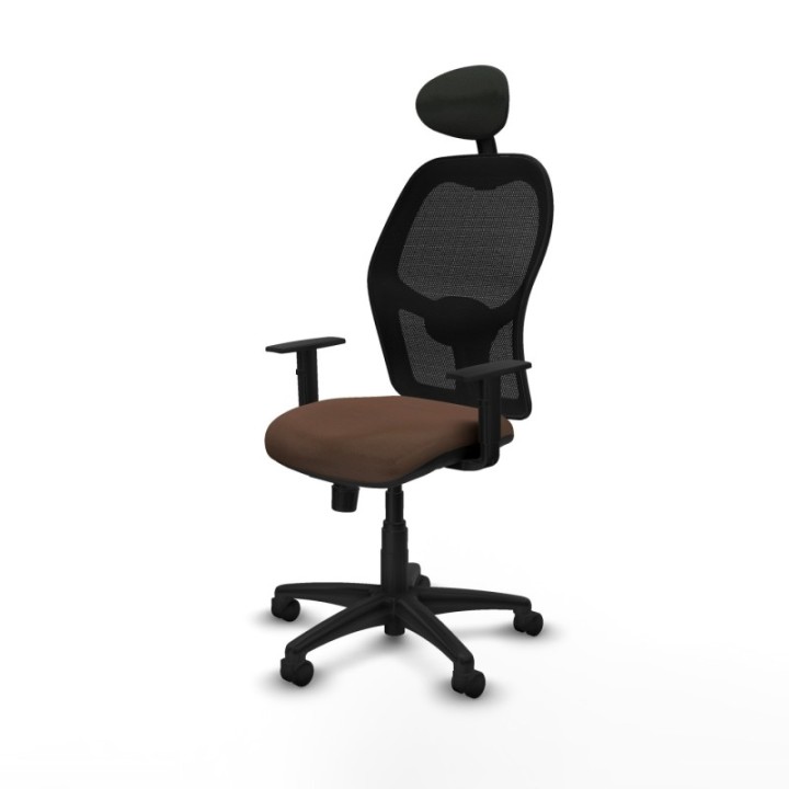 Alocén sincro malla negra bali marrón oscuro brazos 1D base poliamida cabecero fijo ruedas nailon 50mm