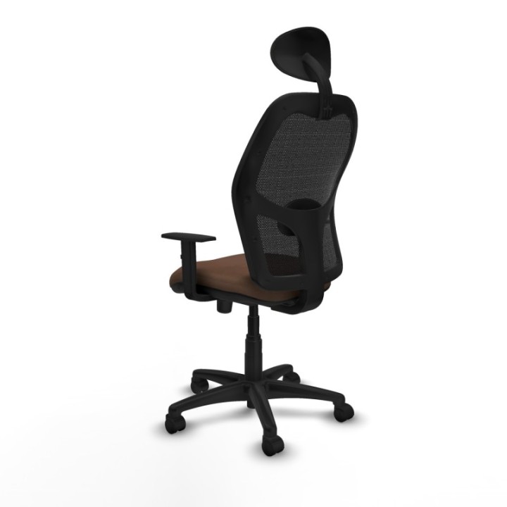 Alocén sincro malla negra bali marrón oscuro brazos 1D base poliamida cabecero fijo ruedas nailon 50mm