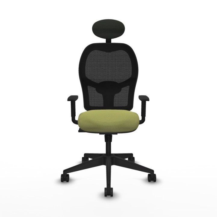 Alocén sincro malla negra bali verde oliva brazos 1D base piramidal cabecero fijo ruedas nailon 65mm