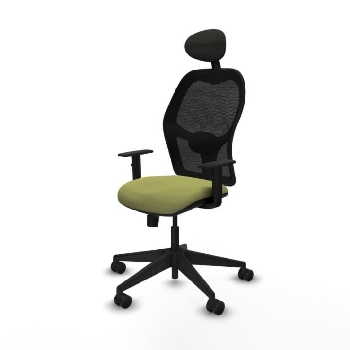 Alocén sincro malla negra bali verde oliva brazos 1D base piramidal cabecero fijo ruedas nailon 65mm